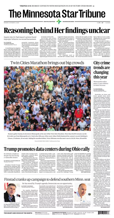 Πρωτοσέλιδο Star Tribune - Τρίτη, 6 Οκτωβρίου 2026