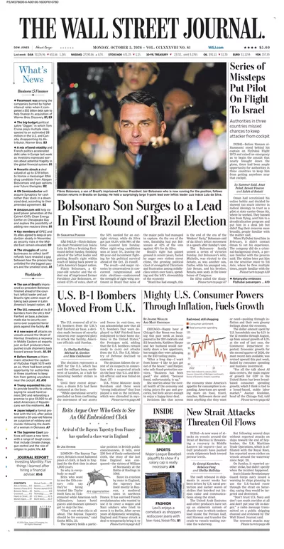 Πρωτοσέλιδο The Wall Street Journal - Τρίτη, 6 Οκτωβρίου 2026