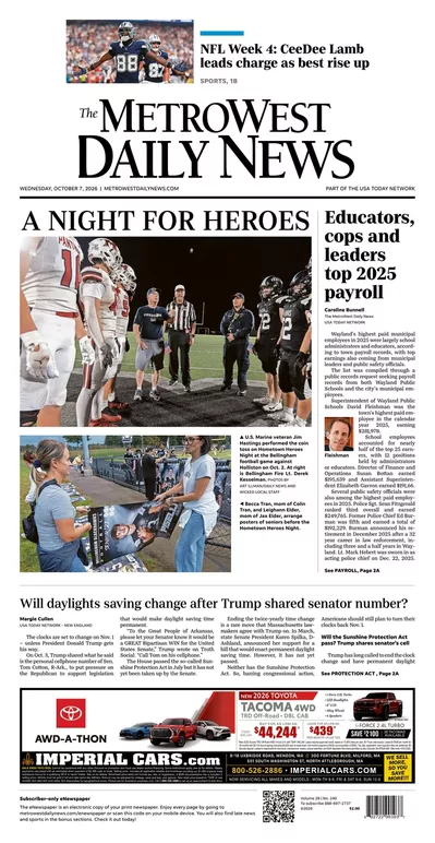 Πρωτοσέλιδο Metro West Daily News - Πέμπτη, 8 Οκτωβρίου 2026