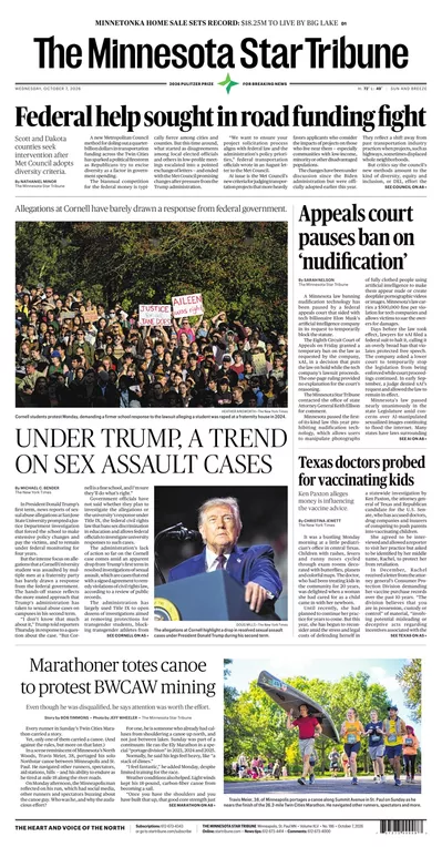 Πρωτοσέλιδο Star Tribune - Πέμπτη, 8 Οκτωβρίου 2026