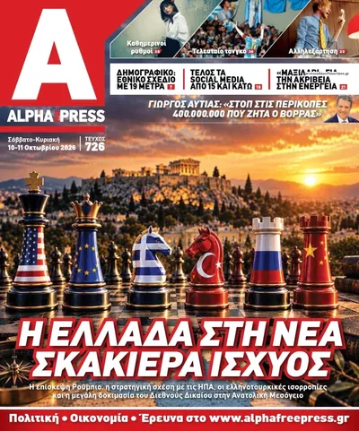 Πρωτοσέλιδο Apha freepress - Κυριακή, 11 Οκτωβρίου 2026
