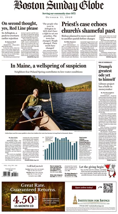 Πρωτοσέλιδο The Boston Globe - Δευτέρα, 12 Οκτωβρίου 2026