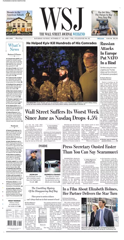 Πρωτοσέλιδο The Wall Street Journal - Κυριακή, 18 Οκτωβρίου 2026