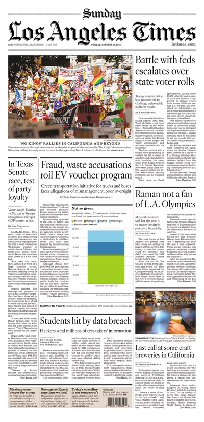 Πρωτοσέλιδο Los Angeles Times - Δευτέρα, 19 Οκτωβρίου 2026