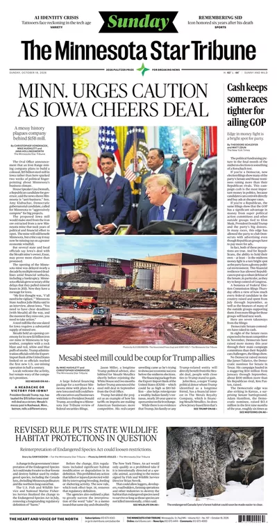 Πρωτοσέλιδο Star Tribune - Δευτέρα, 19 Οκτωβρίου 2026