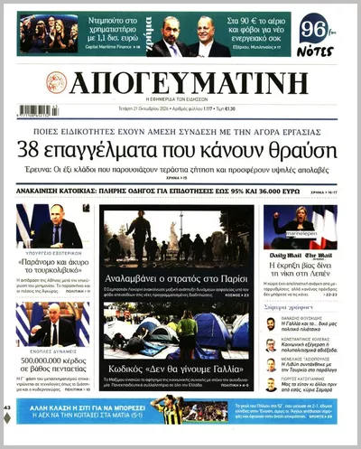 Πρωτοσέλιδο Απογευματινή - Πέμπτη, 22 Οκτωβρίου 2026