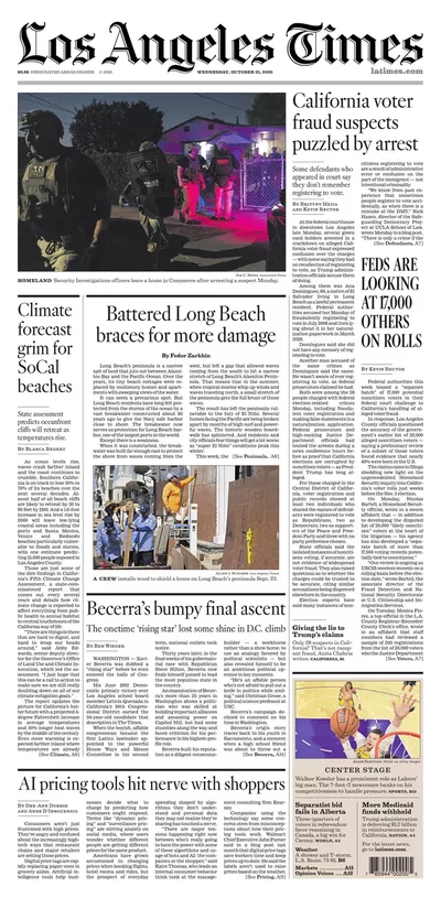 Πρωτοσέλιδο Los Angeles Times - Πέμπτη, 22 Οκτωβρίου 2026