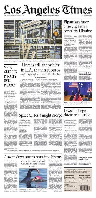 Πρωτοσέλιδο Los Angeles Times - Παρασκευή, 23 Οκτωβρίου 2026
