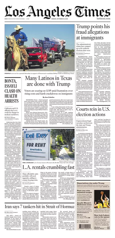 Πρωτοσέλιδο Los Angeles Times - Σάββατο, 24 Οκτωβρίου 2026
