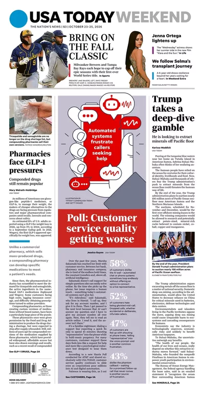 Πρωτοσέλιδο USA Today - Παρασκευή, 23 Οκτωβρίου 2026