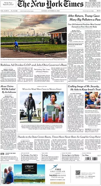 Πρωτοσέλιδο The New York Times - Κυριακή, 25 Οκτωβρίου 2026