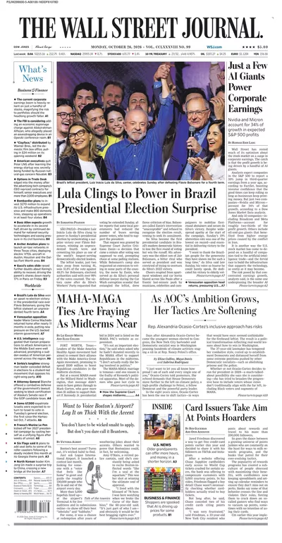 Πρωτοσέλιδο The Wall Street Journal - Τρίτη, 27 Οκτωβρίου 2026