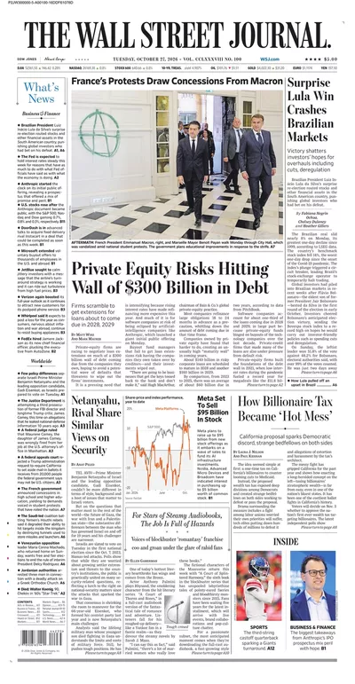 Πρωτοσέλιδο The Wall Street Journal - Τετάρτη, 28 Οκτωβρίου 2026