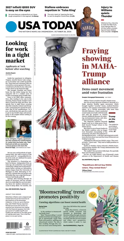 Πρωτοσέλιδο USA Today - Τετάρτη, 28 Οκτωβρίου 2026