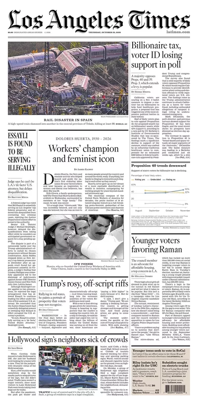 Πρωτοσέλιδο Los Angeles Times - Παρασκευή, 30 Οκτωβρίου 2026