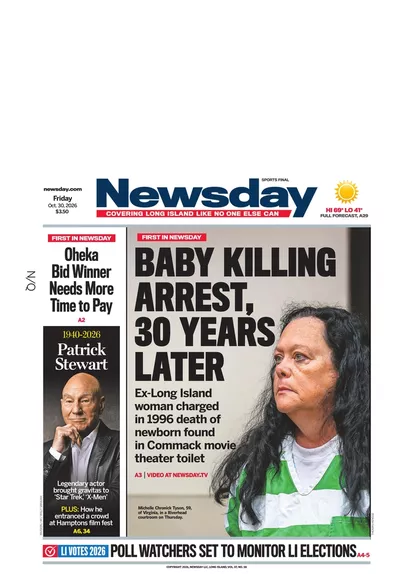 Πρωτοσέλιδο Newsday - Παρασκευή, 30 Οκτωβρίου 2026