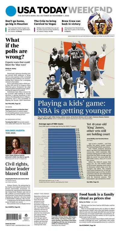 Πρωτοσέλιδο USA Today - Παρασκευή, 30 Οκτωβρίου 2026