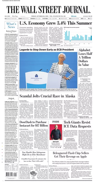 Πρωτοσέλιδο The Wall Street Journal - Παρασκευή, 30 Οκτωβρίου 2026