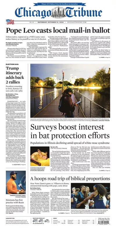 Πρωτοσέλιδο Chicago Tribune - Σάββατο, 31 Οκτωβρίου 2026