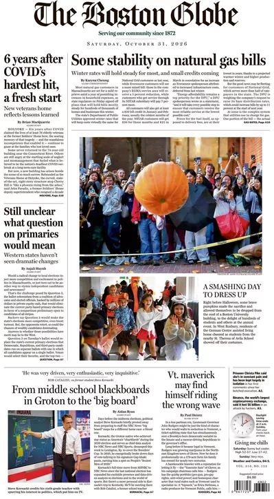 Πρωτοσέλιδο The Boston Globe - Σάββατο, 31 Οκτωβρίου 2026