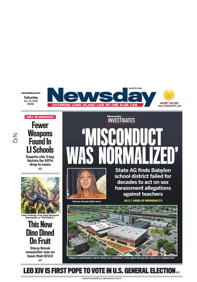 Πρωτοσέλιδο Newsday - Σάββατο, 31 Οκτωβρίου 2026