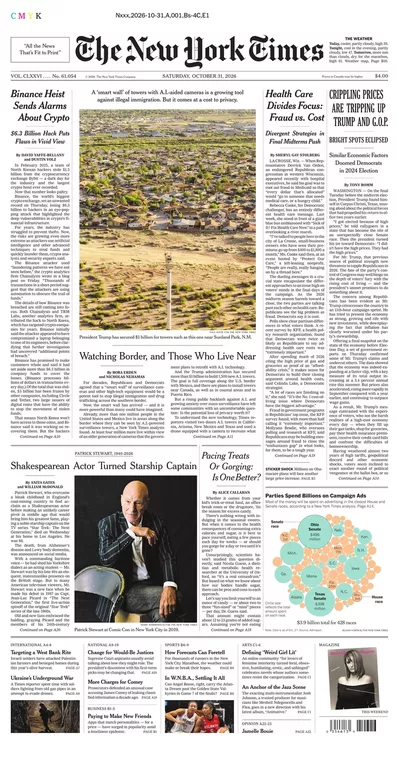 Πρωτοσέλιδο The New York Times - Σάββατο, 31 Οκτωβρίου 2026