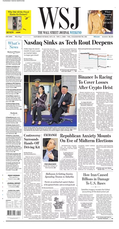 Πρωτοσέλιδο The Wall Street Journal - Σάββατο, 31 Οκτωβρίου 2026